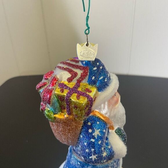 KSA Old World Glistening Santa Claus Toys Hanging Ornament Glass Blue 6" Tall - Picture 5 of 9